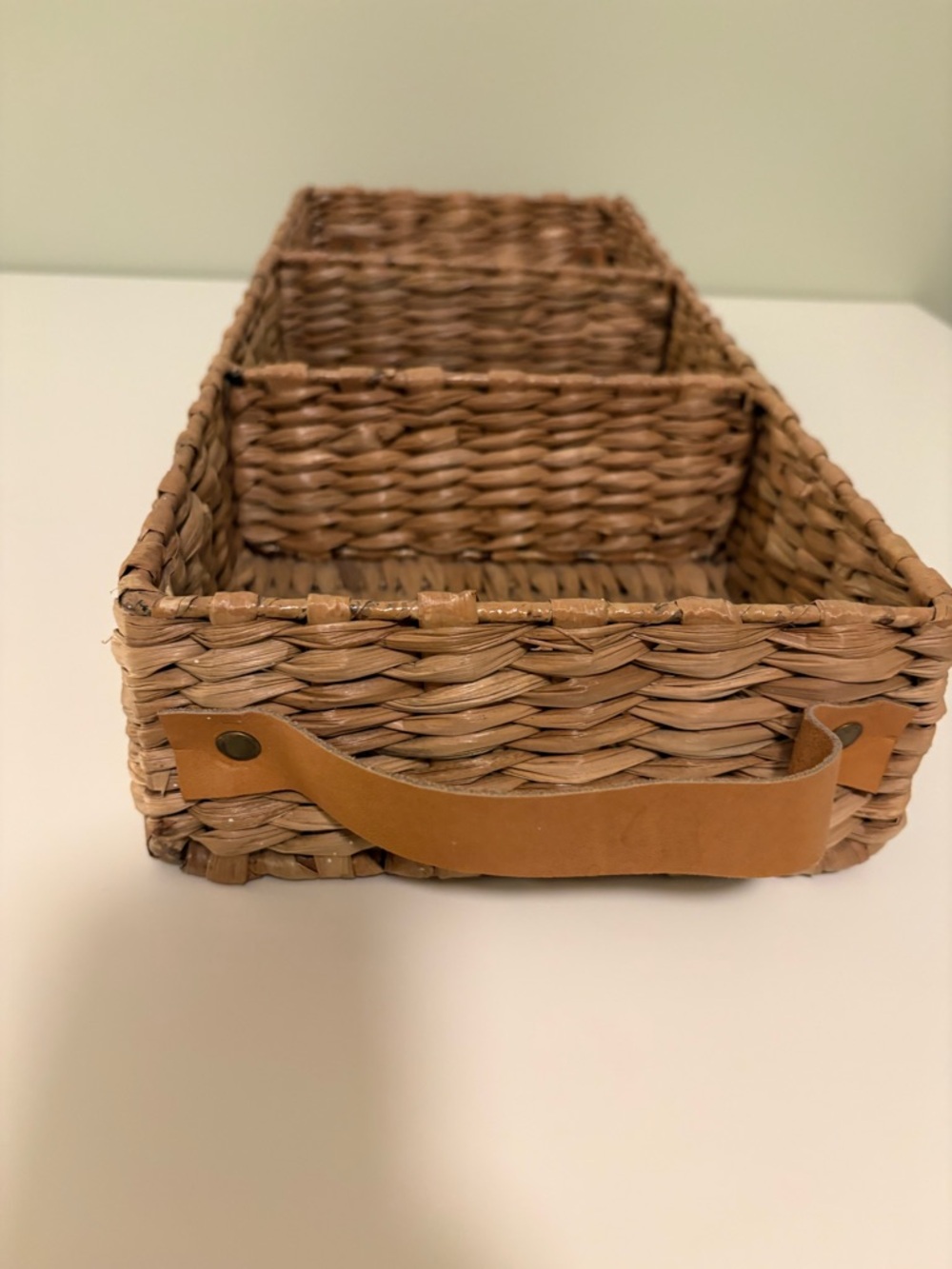 Hearth & Hand Woven 3-Compartment Rectangular Basket Tray in Natural Tan - Picture 2 of 6